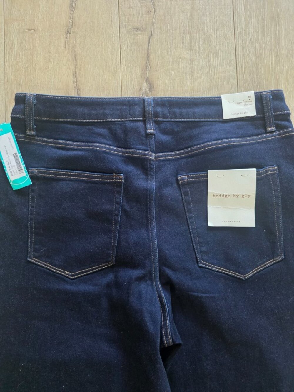 Bridge by Gly Crop Jeans Womens 16 Blue Denim Super High Rise Wide Leg Grunge - Picture 6 of 12